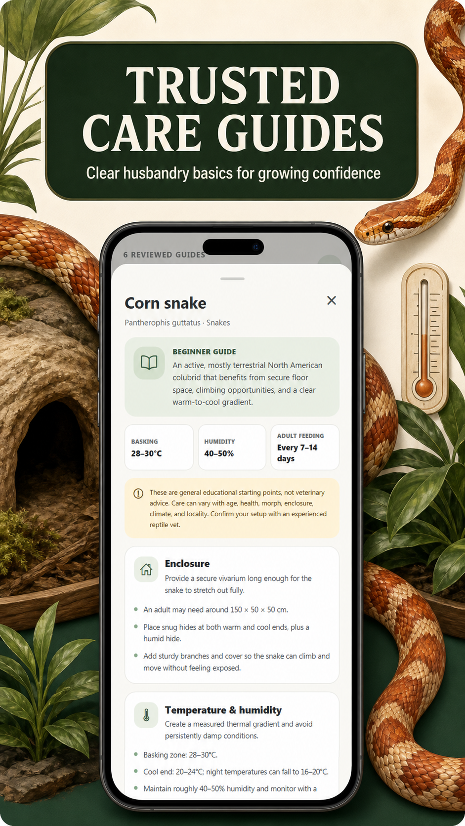 HerpKeep corn snake care guide screen